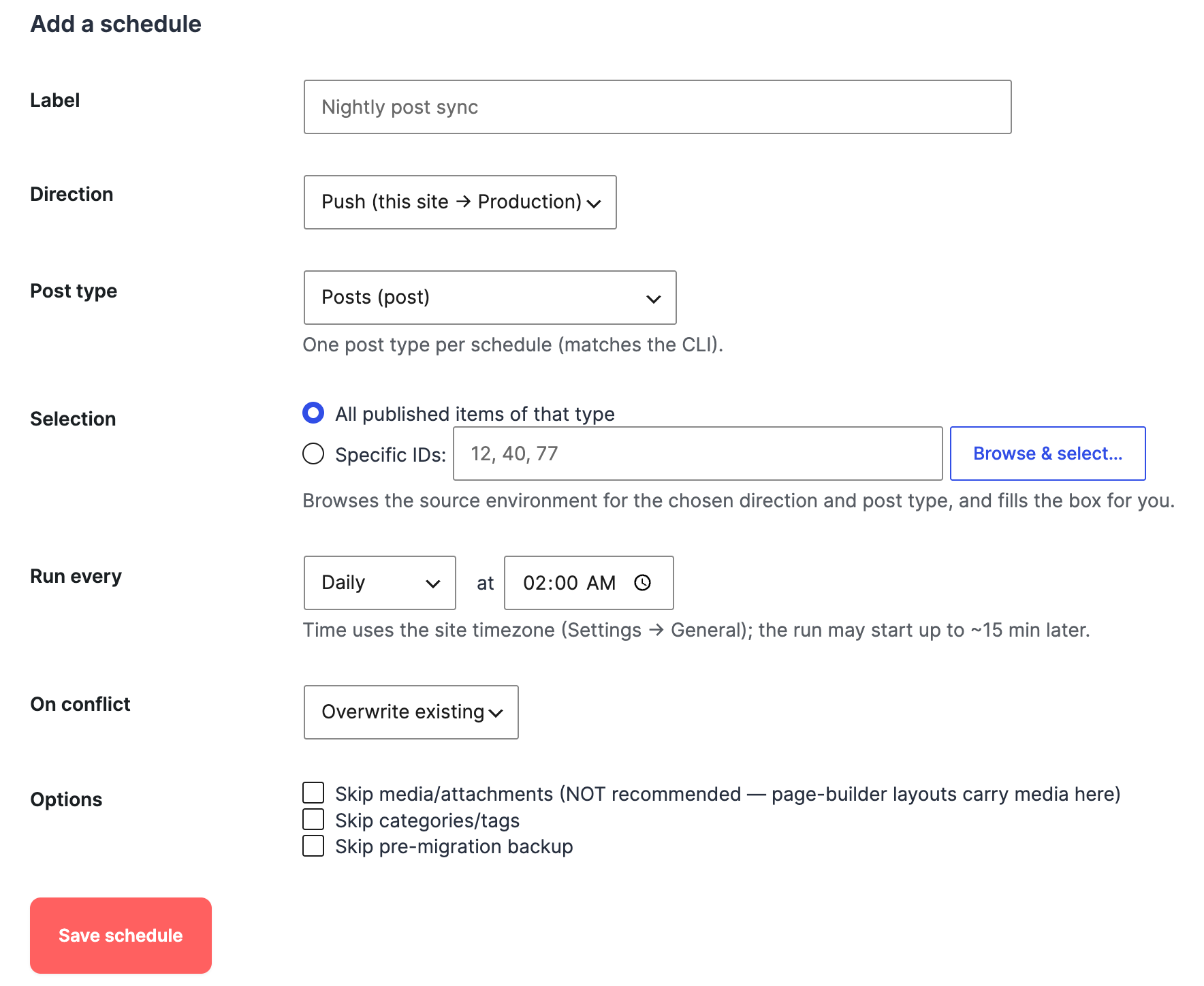 Add a schedule form